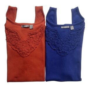 2 Cotton Boho Tank Tops Crochet Tees Autumn Rust + Blue Rib T-shirt Apt 9 Size L